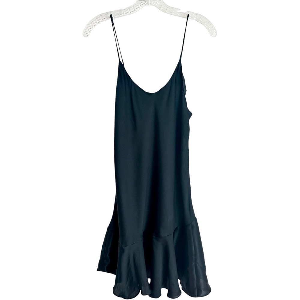 JO Intimates Vintage Black Short Nightgown with Ruffled Hem and Spaghetti Straps